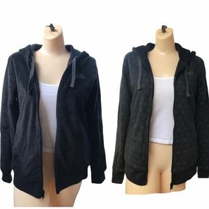 The North Face women black fur fleece reversible hoodie jacket hooded